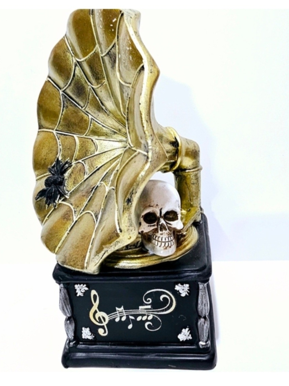 NWT Ashland Halloween Skull Tabletop Decor Spooky Spider Web Phonograph - Picture 2 of 9
